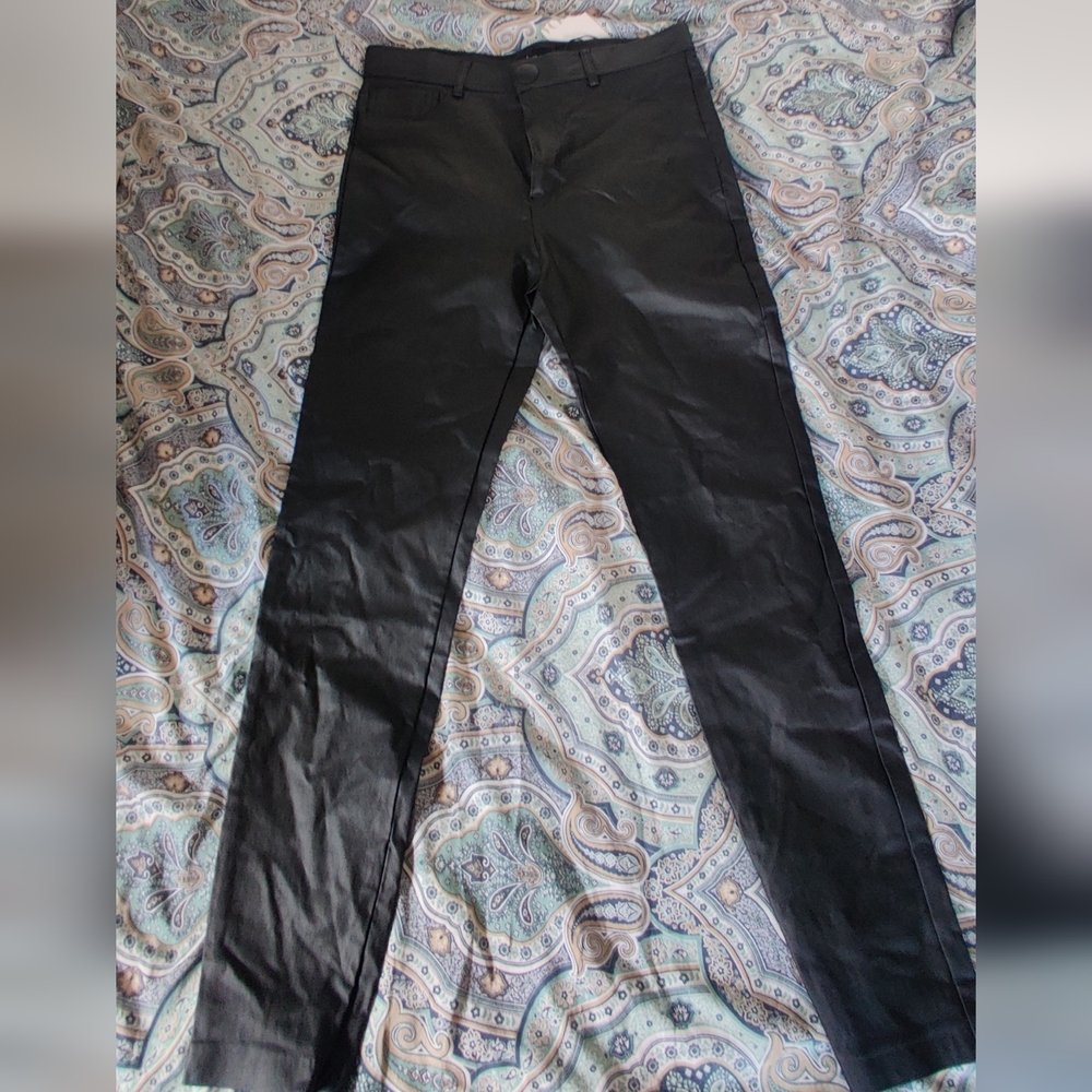 Zara Black Slim Fit Vegan Faux Leather Pants With Ankle Zipper